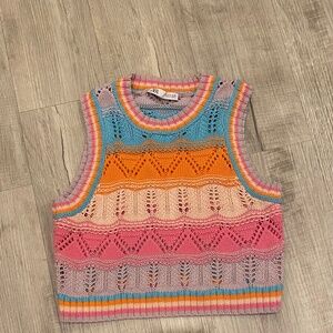 Zara Pastel Multicolor Crochet Knit Sweater Vest Spring Indie Twee - Size Small
